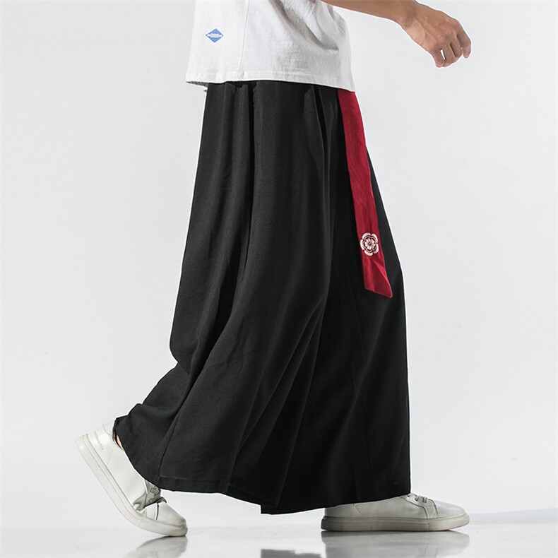 夏季宋裤绣花阔腿裤大摆裙裤改良汉服复古民族风长裤男女K90/P85,男装民族服装,电商A221A