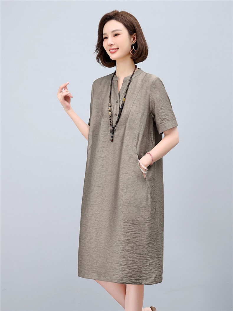 时尚连衣裙女2025年夏季新款宽松大码妈妈裙子直筒休闲百搭中长裙,女装连衣裙,涵誉