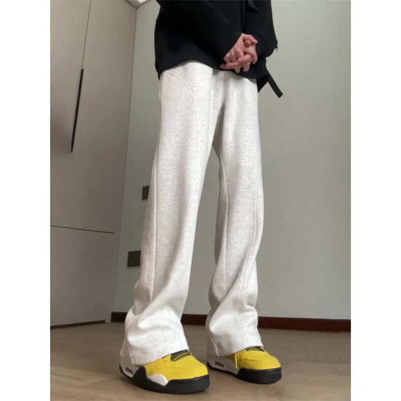 花灰色美式弯刀卫裤男春秋款重磅垂感运动裤子直筒微喇斜切休闲裤,男装休闲裤,星座718-1