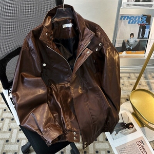 外套男潮春秋潮美式街头机车风宽松飞行员皮夹克8536 P68图片
