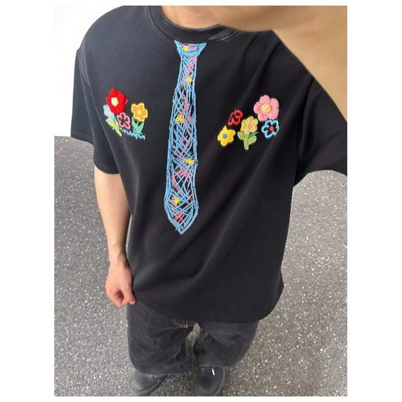 春秋季美式衬衫领假两件卫衣男潮流情侣装宽松字母刺绣上衣,男装衬衫,四季星座505