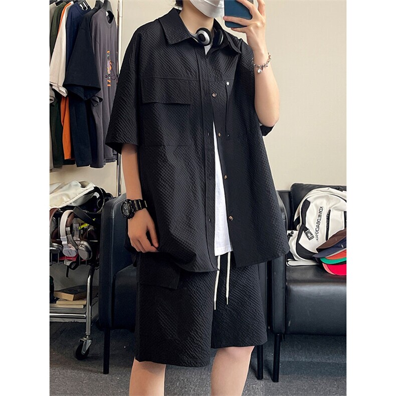 日系泡泡格短袖衬衫套装两件套DC2230特P30控58/DK8606特P30控58,男装衬衫,电商A007