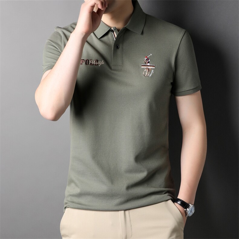 D22787钱塘2020-2夏季纯男士短袖休闲翻领T恤中年P55图片