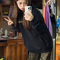 新款潮牌美式字母印花宽松百搭春秋重磅连帽卫衣情侣运动外套，女装短外套，星座1210-1