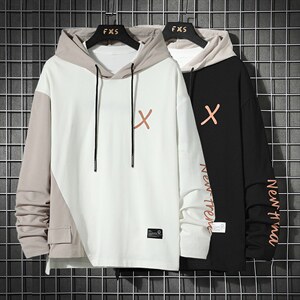 7XL~M外贸2023秋季新款潮连帽拼接撞色卫衣外套男大码胖子控价78,男装卫衣,钱塘717(原712)