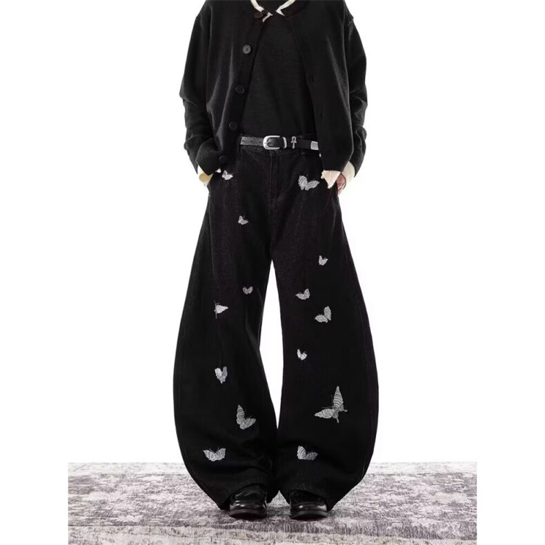 1506-1/NB2521/P48美式复古迷彩阔腿工装牛仔裤男春夏季弯刀图片