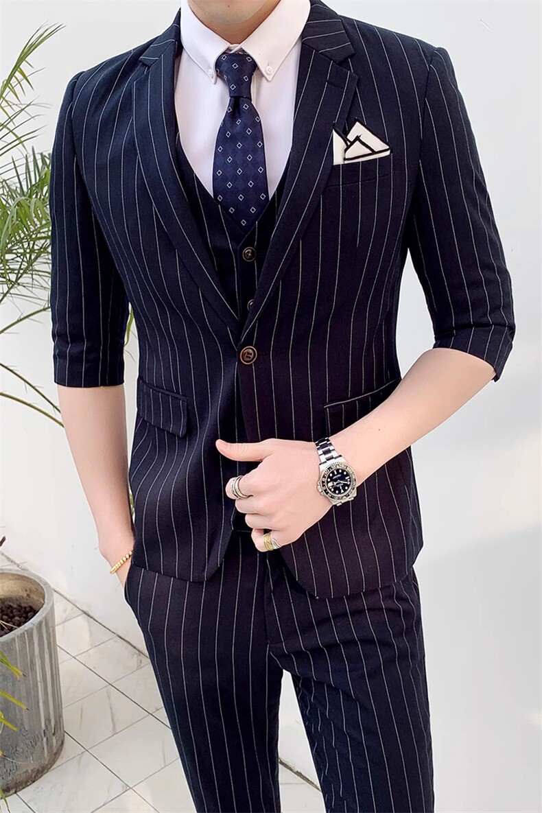 夏季薄款中袖男装西服套装三件套礼服修身W8010-P255,男装西服,星座1012