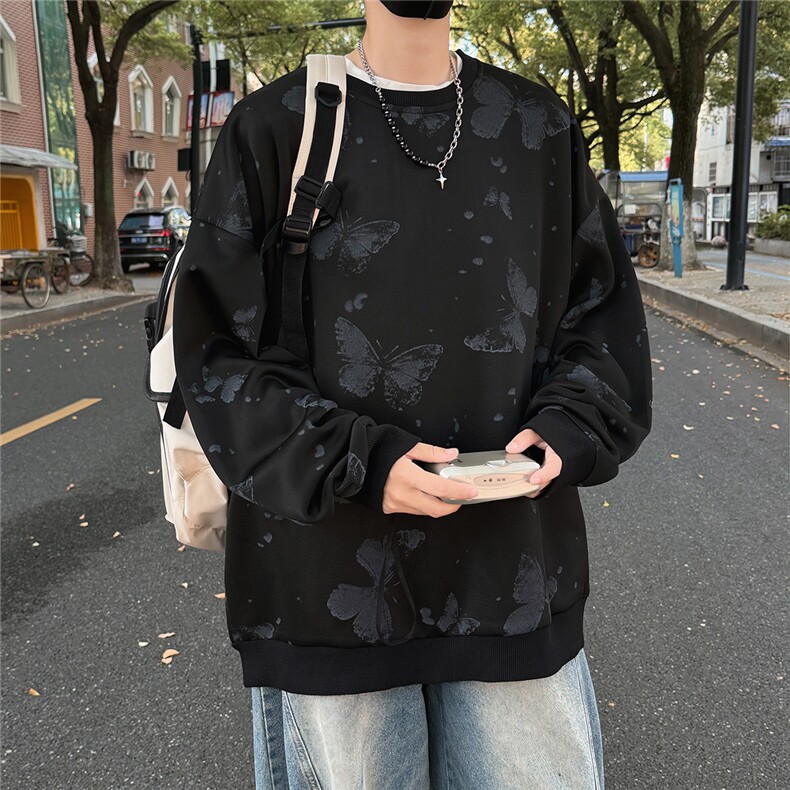 WY5065/P35春装新款设计感印花圆领卫衣男外套大码重磅长袖上衣,女装短外套,电商A141