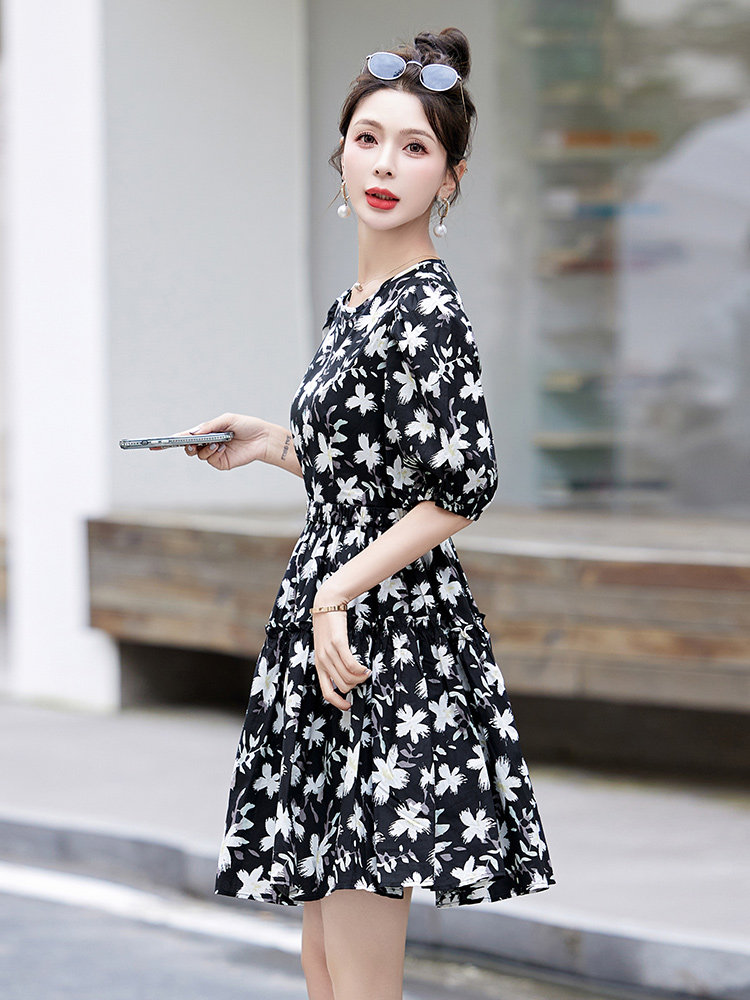 洋气黄色碎花纯棉连衣裙女2025夏新款小个子别致绝美甜美气质裙子,女装连衣裙,美沁