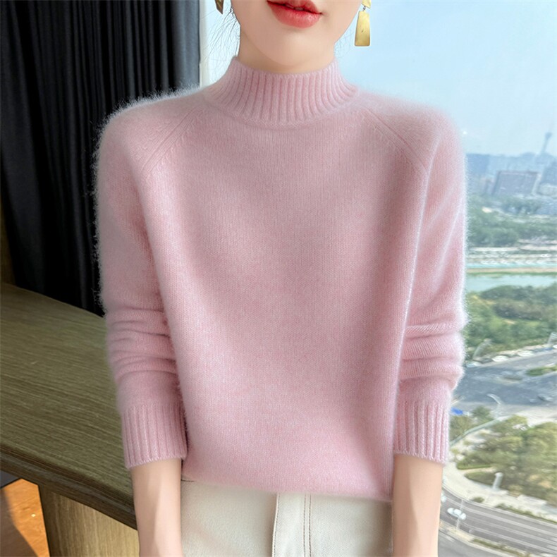 2025秋冬百搭时尚简约半高圆领纯色软糯羊绒衫,女装羊绒衫,更慕羊绒