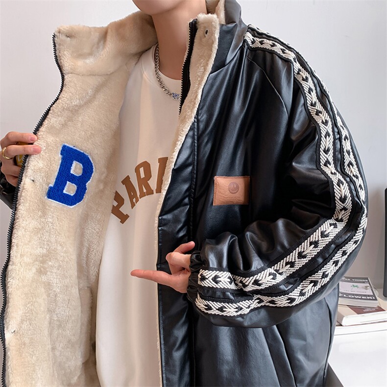 双面穿PU皮衣外套棉衣男加绒情侣棉服面包服棉袄女3323-P90控128,男装皮衣,星座207