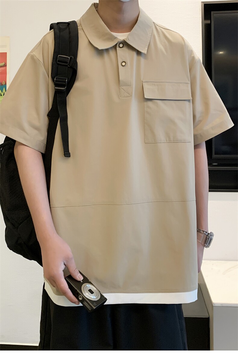 登山布拼接短袖polo衫男假两件翻领t恤2401特P38控58,男装Polo衫,电商A309