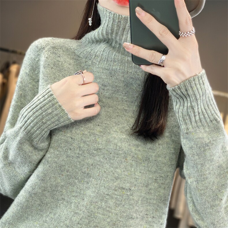 法式高端点子纱100%羊毛衫女堆堆领毛衣2026新款保暖打底针织衫,针织衫/毛衣,暖绒情旗舰店