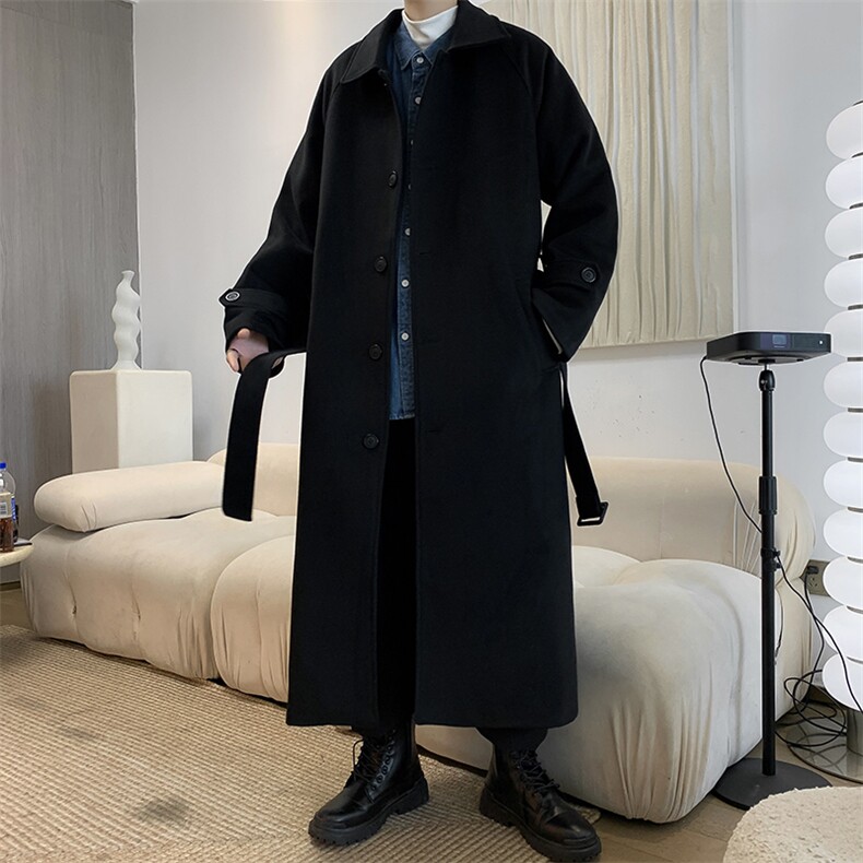 中长款毛呢风衣男韩版潮流2023秋冬新款ins宽松百搭外套W4070-P80，男装风衣，星座412-2