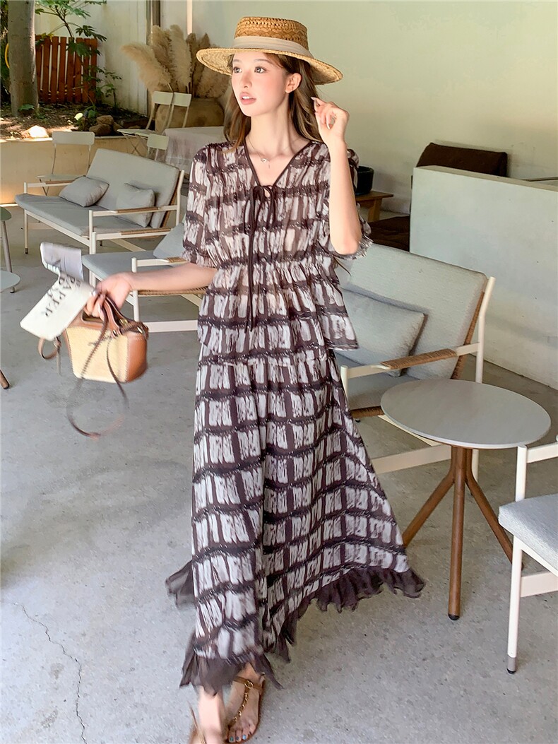 时尚休闲格纹显瘦系带上衣木耳边半裙超仙两件套女,女装套装/套裙,水衣源