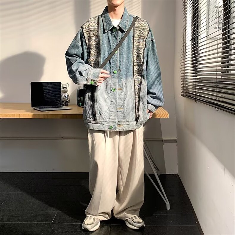 新美式高街复古装拼接撞色牛仔外套宽松帅气炸街夹克J2323P78,男装夹克,星座1116-2