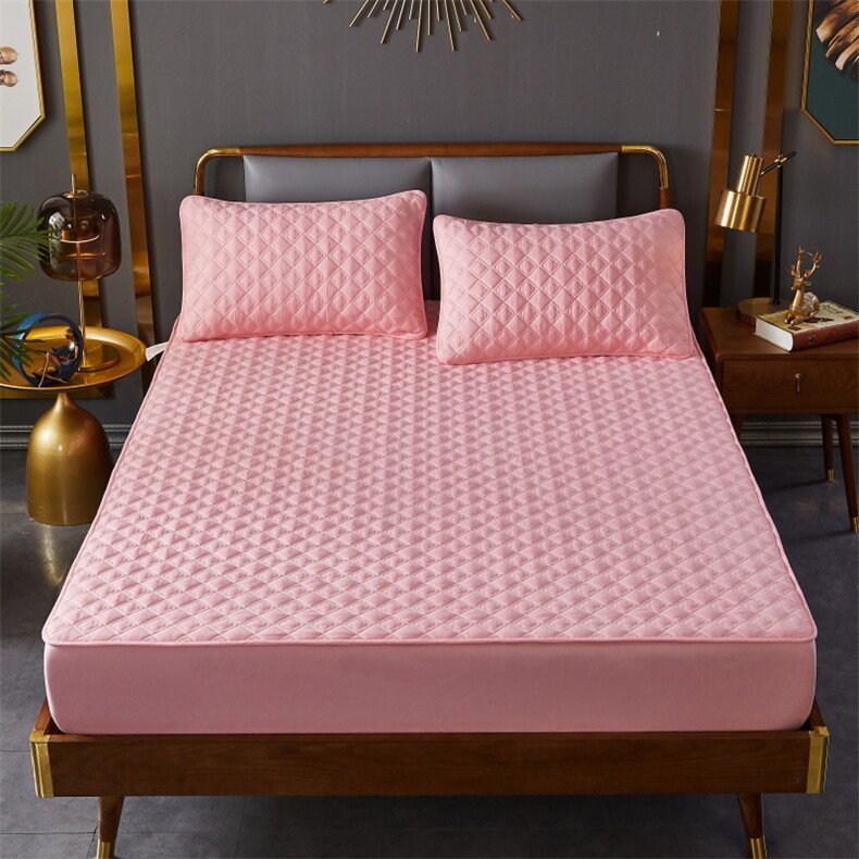 新款大豆棉夹棉纯色床笠-小球玫瑰，床单，一起卖家纺