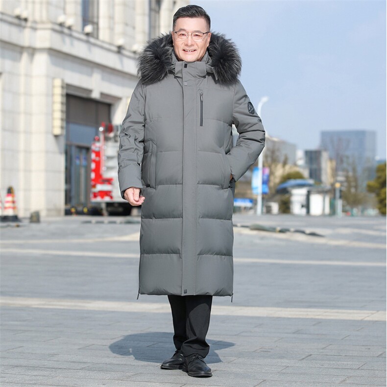 爸爸装长款过膝真毛领90%鹅绒服连帽零下极寒保暖外套P350568图片