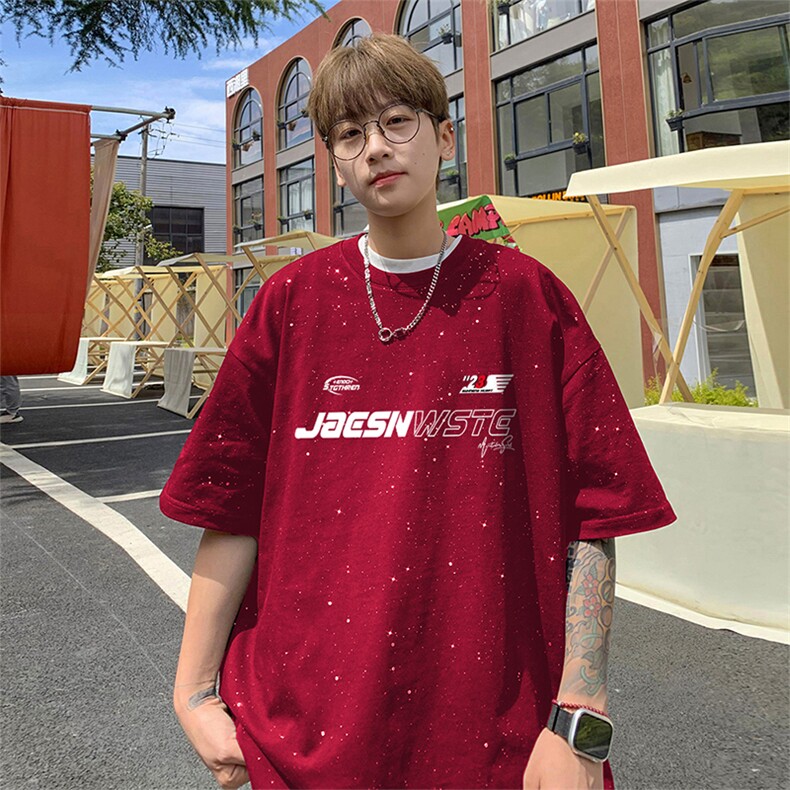 可48小时发货支持抖音得物来样二开美式满天星亮片短袖T恤MTX708,男装T恤,电商A486-1