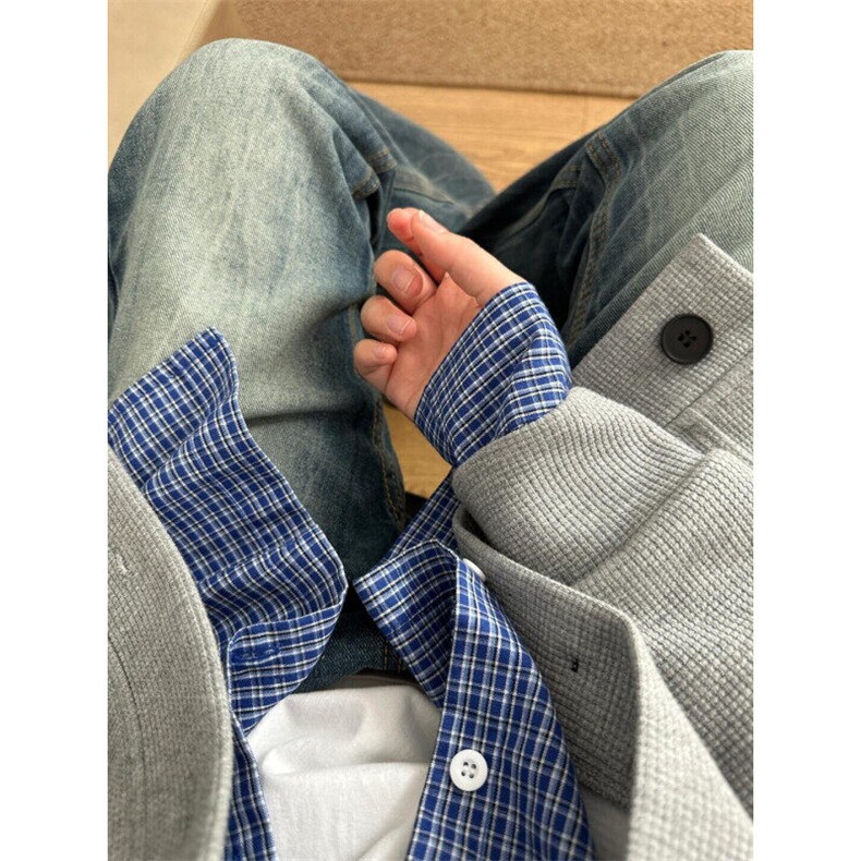 【档口现货】CS552HH-特P30蓝色格子长袖衬衫男内搭叠穿衬衣外套,男装衬衫,星座1007（原301D）