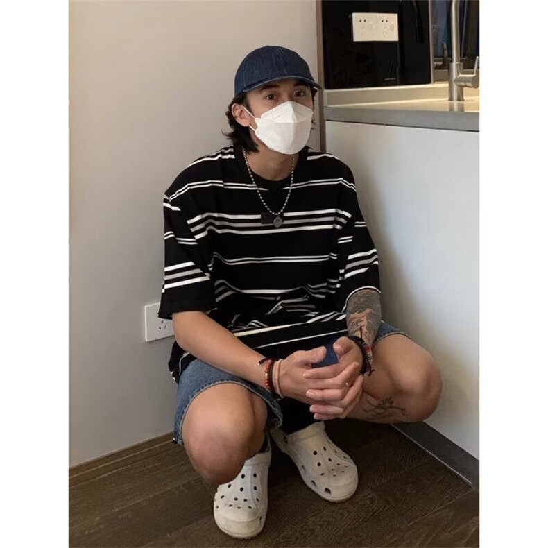 DW38-P35新款黑白立体条纹短袖男夏季半袖T恤潮-网图现货,男装T恤,星座603-2