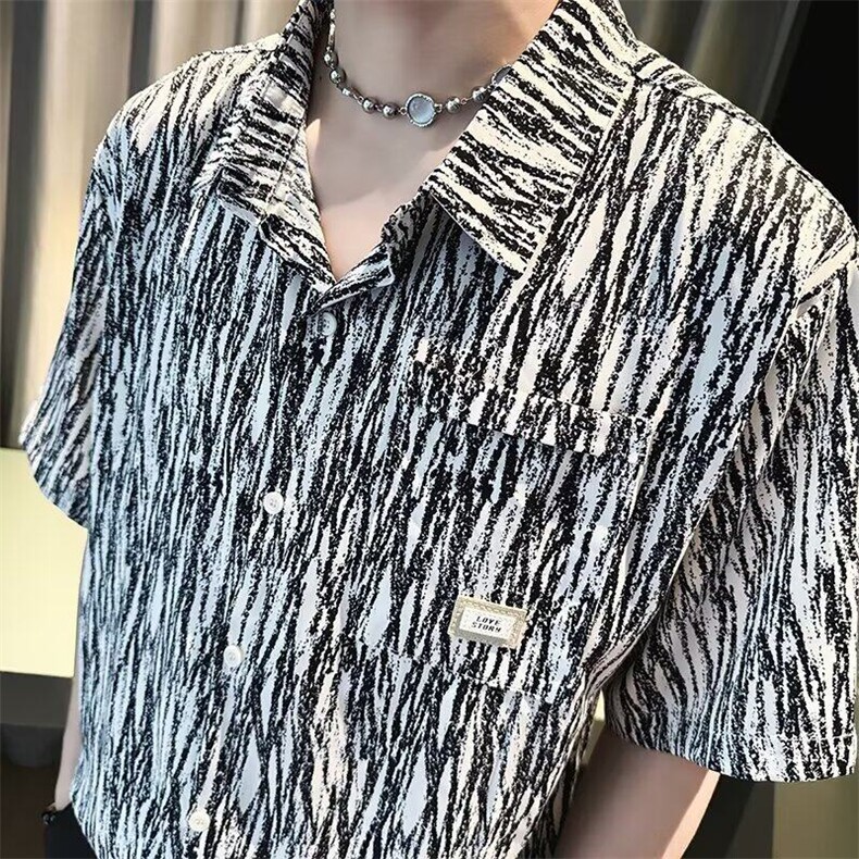 M625-P35复古衬衫夏装港风宽松趣味新款男装上衣,男装衬衫,星座617A-1（原B318A）