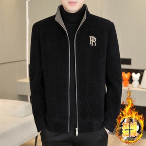 加绒加厚立领雪尼尔夹克型男商务休闲青年外套男D82-P145图片