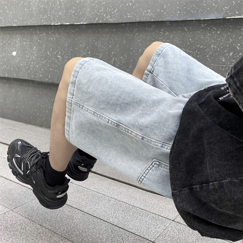 配腰带牛仔五分裤男韩版潮水洗复古高街2023夏ins短裤RK142-P37,男装牛仔裤,星座412-3