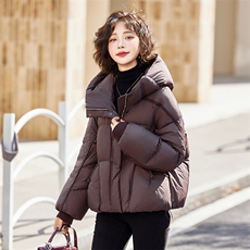 短款羽绒服女冬季2025新款宽松加厚高端洋气小个子连帽面包服外套，女装羽绒服，靓衣阁