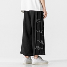 夏季改良汉服阔腿裤飘带乱麻古风裙裤仙鹤宋裤男女情侣K236/P85，男装民族服装，电商A221A