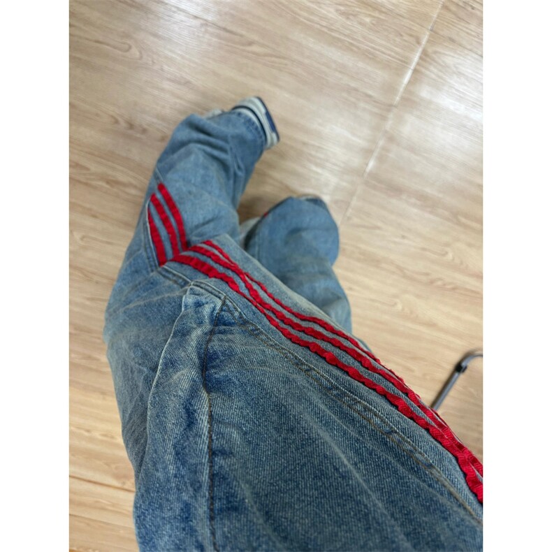 【网图有货】三条杠条纹牛仔裤男宽松直筒裤子G8512CC-特P55,男装牛仔裤,星座1007（原301D）
