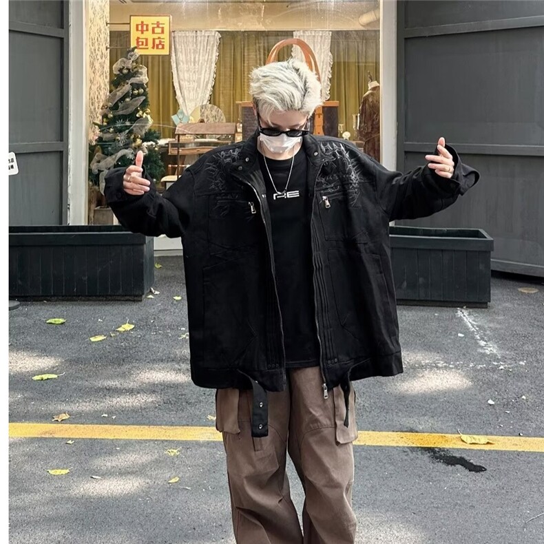 美式复古披荆斩棘短款牛仔外套男春秋潮流情侣高街夹克W9332/P88,男装工装外套,星座506