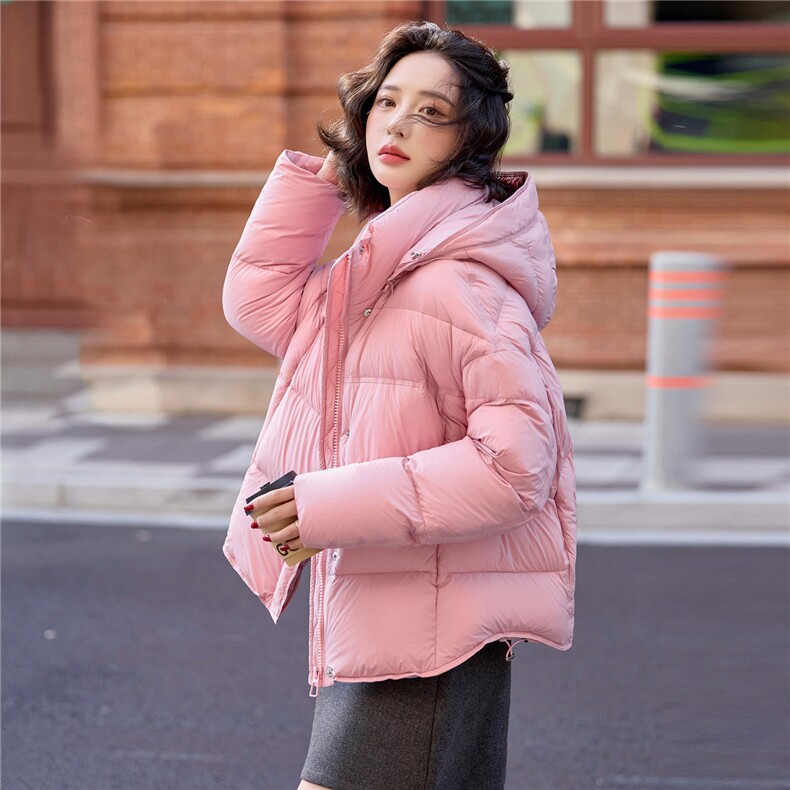 粉色现货新款冬装90白鸭绒羽绒服女小个子龟背短款加厚外套,女装羽绒服,梦懿尔
