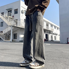 特批P50无差价25年春夏新款美式复古工装口袋拼接宽松直筒裤818，男装牛仔裤，星座1006