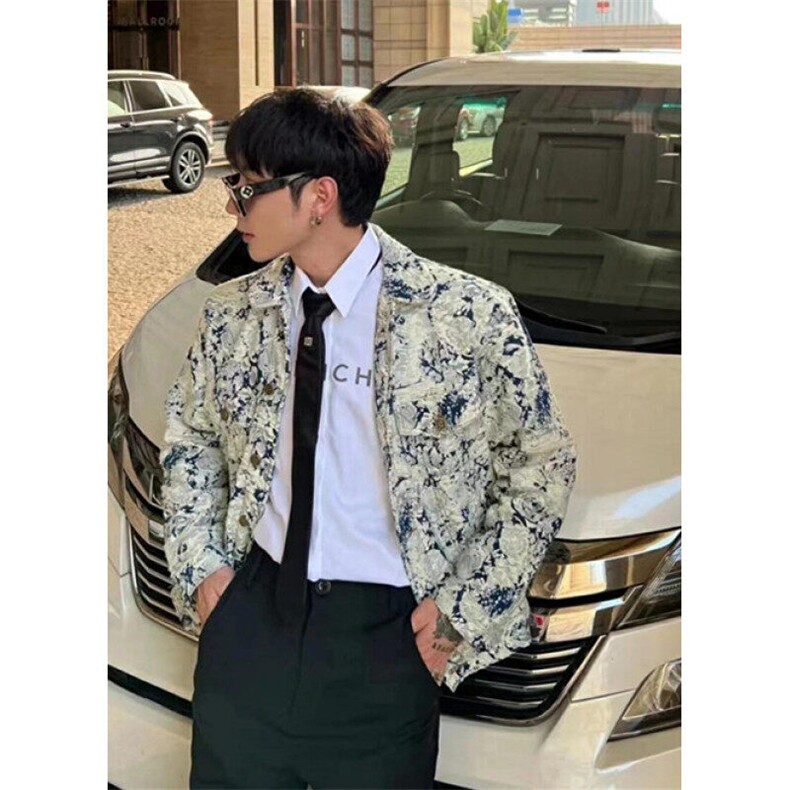 春秋小众破坏风流苏花卉牛仔外套男重工刺绣宽松翻领夹克J8012,男装夹克,星座1116A（原606A-3）