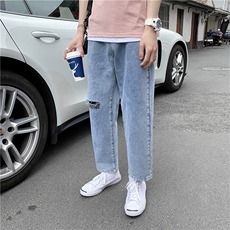 男刺绣新款港风精品牛仔裤破洞休闲女裤子714-2-x909-p50f，男装牛仔裤，星座1404-3