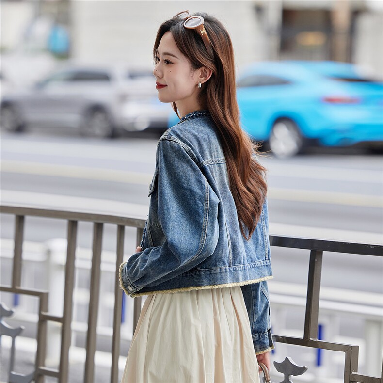 小个子牛仔外套女2025春秋季新款今年流行时尚圆领夹克上衣简约,商品下架区,靓衣阁
