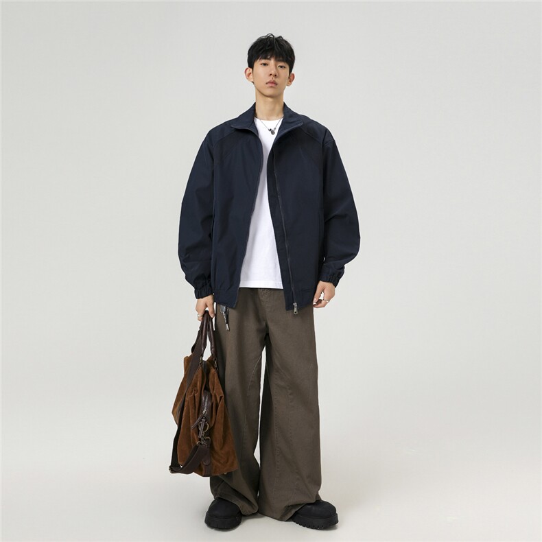 美式罗纹拼接袖子褶皱大码M-5XL教练夹克男JK78056P69控105图片
