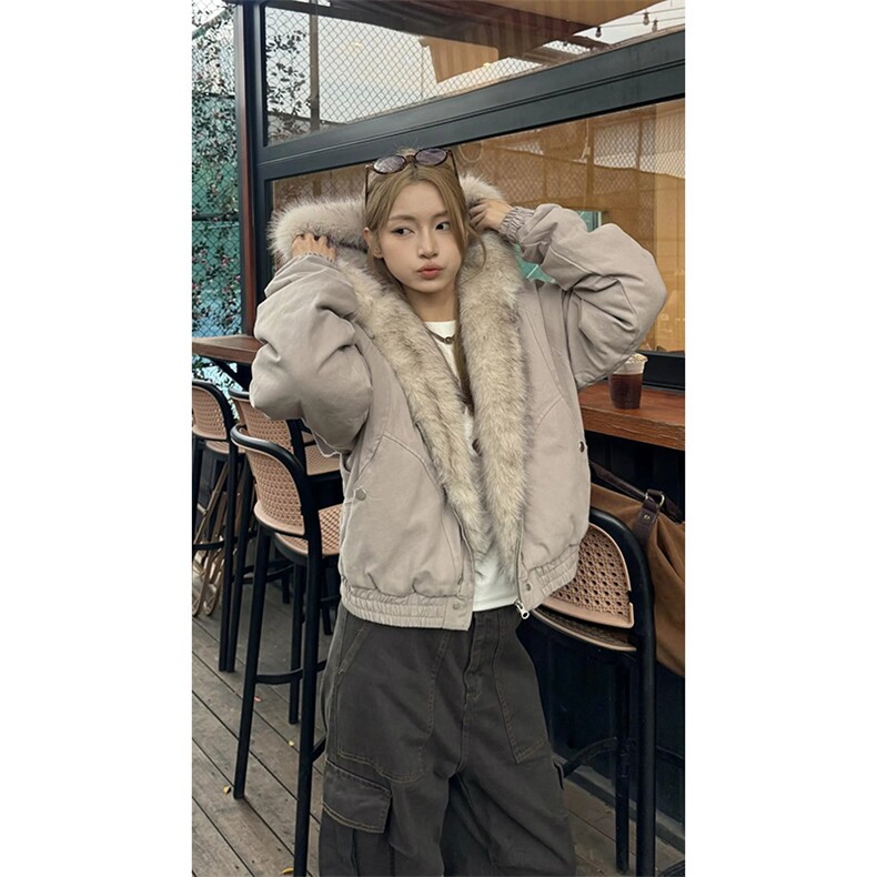 现货高品质美式高街冬季重磅硬挺短款座山雕毛领棉衣男女加厚外套，男装棉衣，电商A486