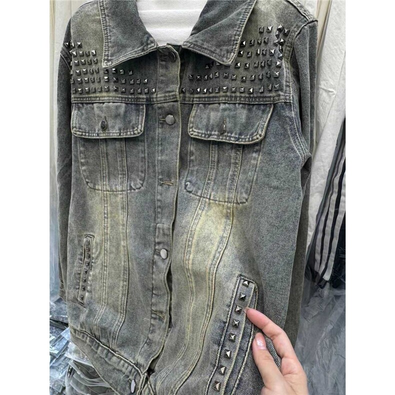 美式复古做旧重工铆钉牛仔外套男女春秋宽松夹克上衣潮LA1777-P70,男装工装外套,星座1008