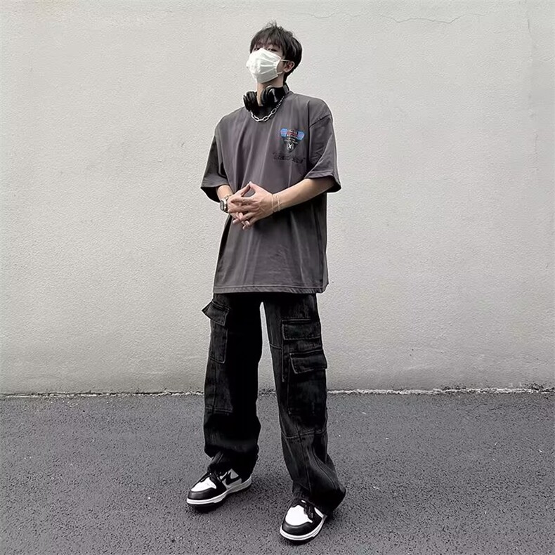 工装裤男宽松型ins时尚潮牌纯色休闲裤潮流长N5076P48,男装休闲裤,星座1116-2