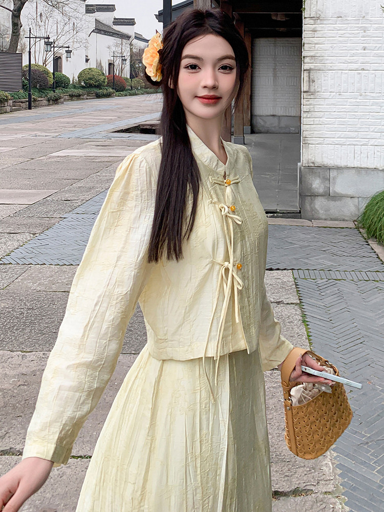 清冷感新中式国风套装裙女2025春新款高级感简约气质半身裙两件套,女装套装/套裙,浙宝305