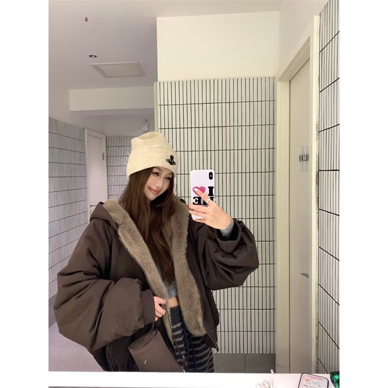 两面穿现货重磅短款座山雕棉衣男女双面穿毛毛绒棉服加厚外套,男装棉衣,电商A486-1