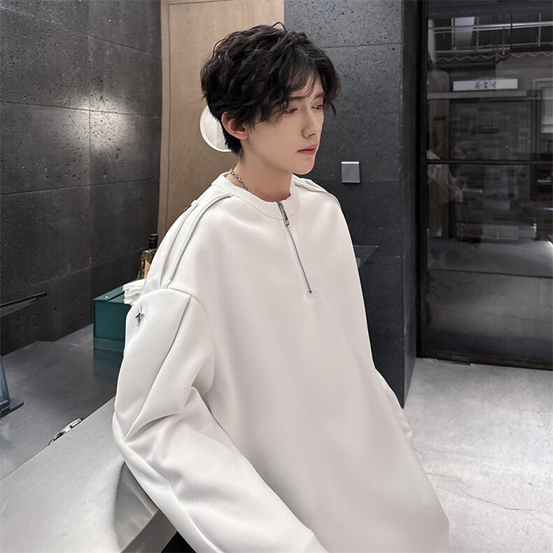 405A高街美式领口拉链金属扣装饰长袖T恤CT2469-P45控68,男装T恤,星座405A