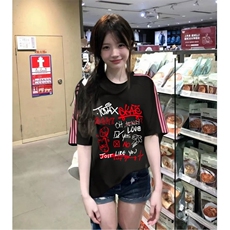 抖音得物品质二开240克宽松纯棉美式潮牌印花三条杠中性风短袖T恤，男装T恤，电商A486