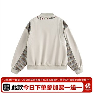 有货。民族风字母刺绣夹克男女秋棒球领W6976-P69图片