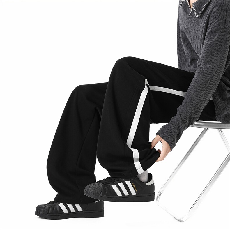 62棉华棉2025无影墙秋冬弯刀裤男士条纹撞色卫裤运动裤K075-特P35，男装休闲裤，电商042