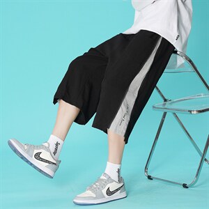 港风男士宽松直筒潮流运动休闲ins蓝底潮牌七分裤DK7108-P43控68图片