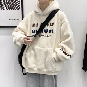 秋冬加绒加厚羊羔绒卫衣青少年简约连帽外套男女975-P90控价118