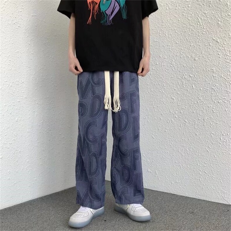 美式字母印花休闲长裤男宽松直筒潮流百搭阔运动拖地裤k70733-p38,男装休闲裤,星座1008-1